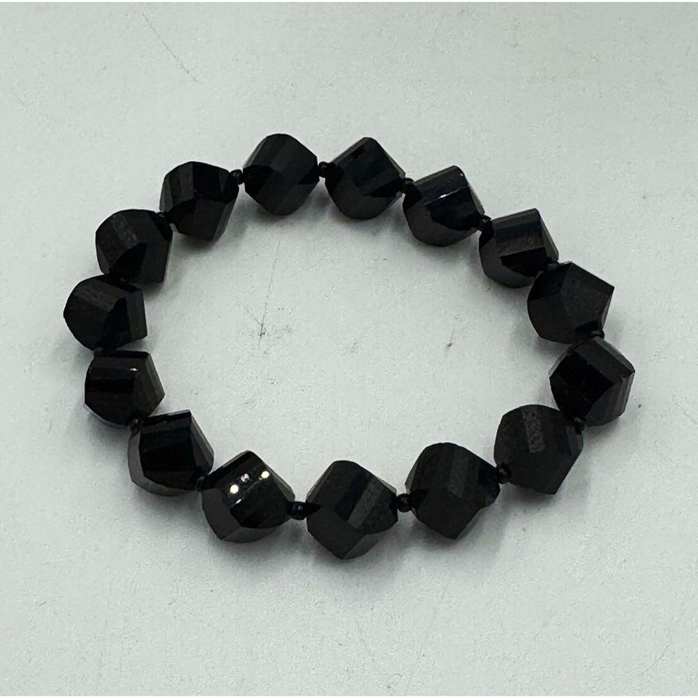 Black Faceted Cube Bead Stretch Bracelet | No Clasp Beaded Ball/Bead Chain